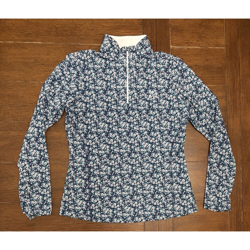 Rhoback Womens Small Performance Stretch 1/4 Zip Pullover Blue Floral